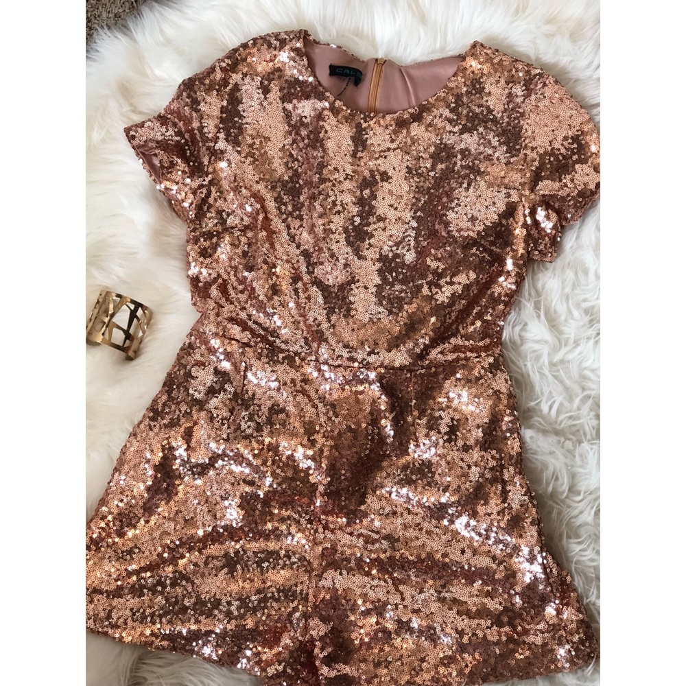 Pink Rose Gold Sequin Romper